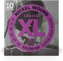 Струны для электрогитары D'Addario EXL120-10P Nickel Wound 9-42, 10 комплектов