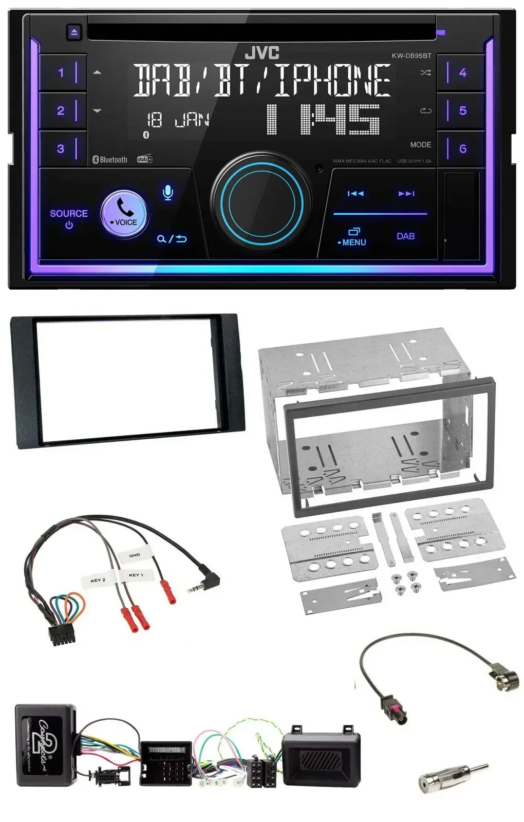 Автомагнитола для Ford Kuga 2008–2012 JVC 2DIN, DAB, Bluetooth, CD, USB, черная