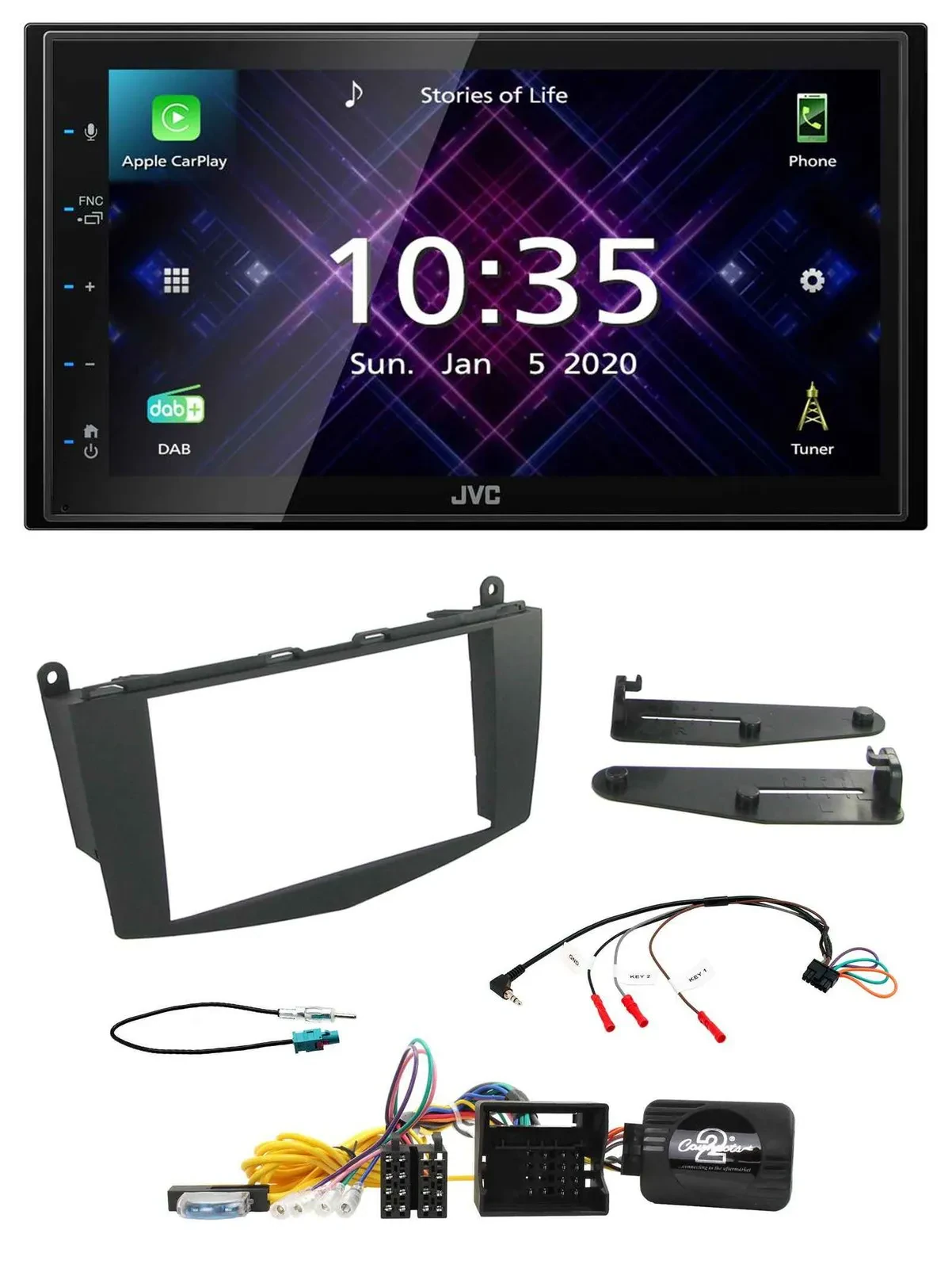 JVC DAB 2DIN Lenkrad Bluetooth USB Autoradio für Mercedes C-Klasse 07-11 W204 oh