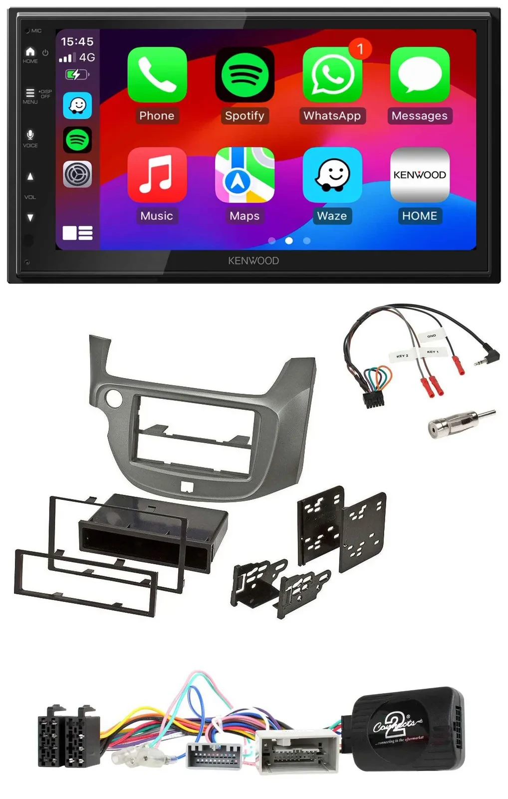 Kenwood Lenkrad USB DAB 2DIN Bluetooth Autoradio für Honda Jazz ab 2014 silber