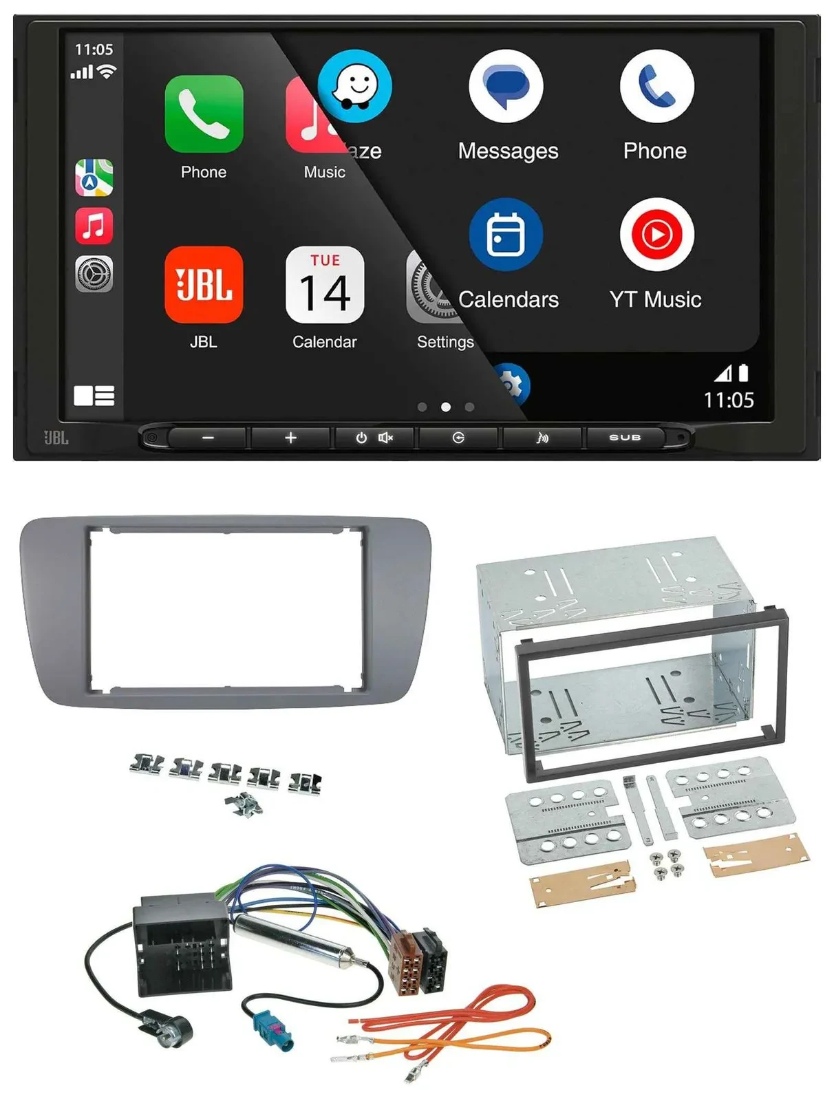 JBL USB 2DIN MP3 Bluetooth AUX Autoradio für Seat Ibiza ab 08 conemaragrau