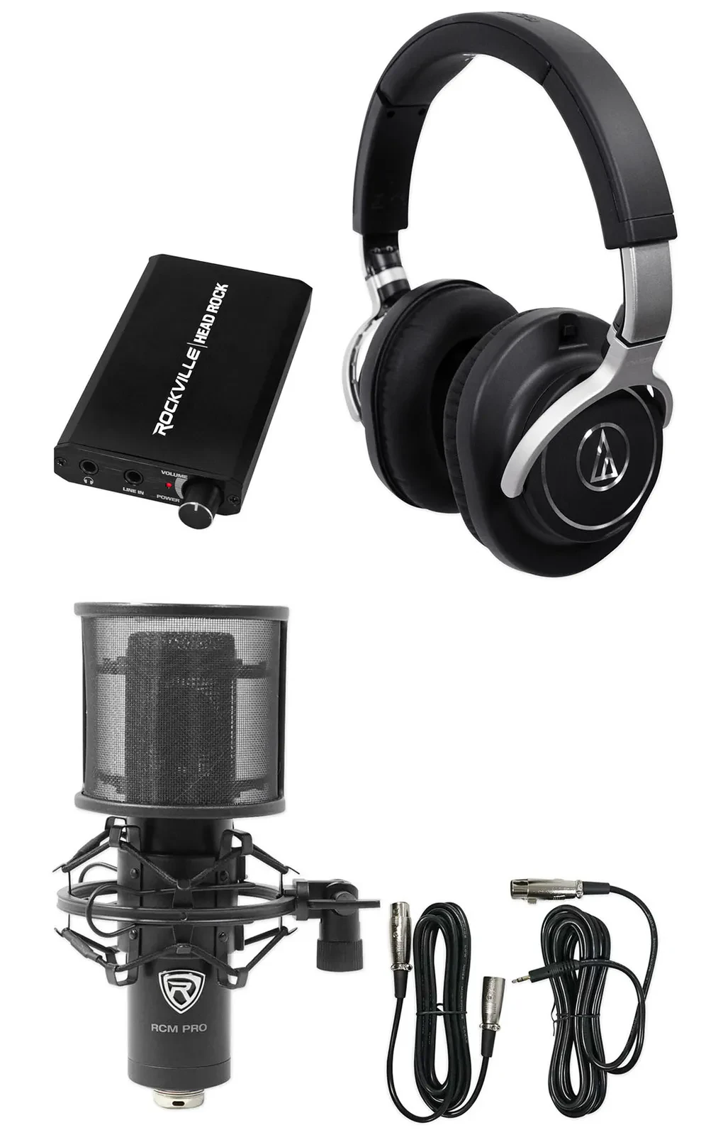 Студийный комплект Audio-Technica ATH-M70x (набор) мониторные наушники + усилитель для наушников + студийный микрофон + кабели