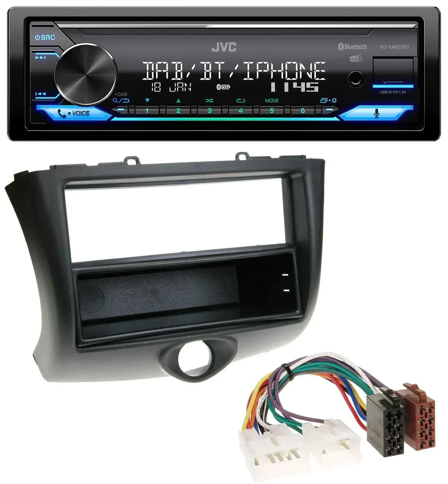 Автомагнитола JVC Bluetooth, DAB, USB, MP3 для Toyota Yaris (2003–2006)
