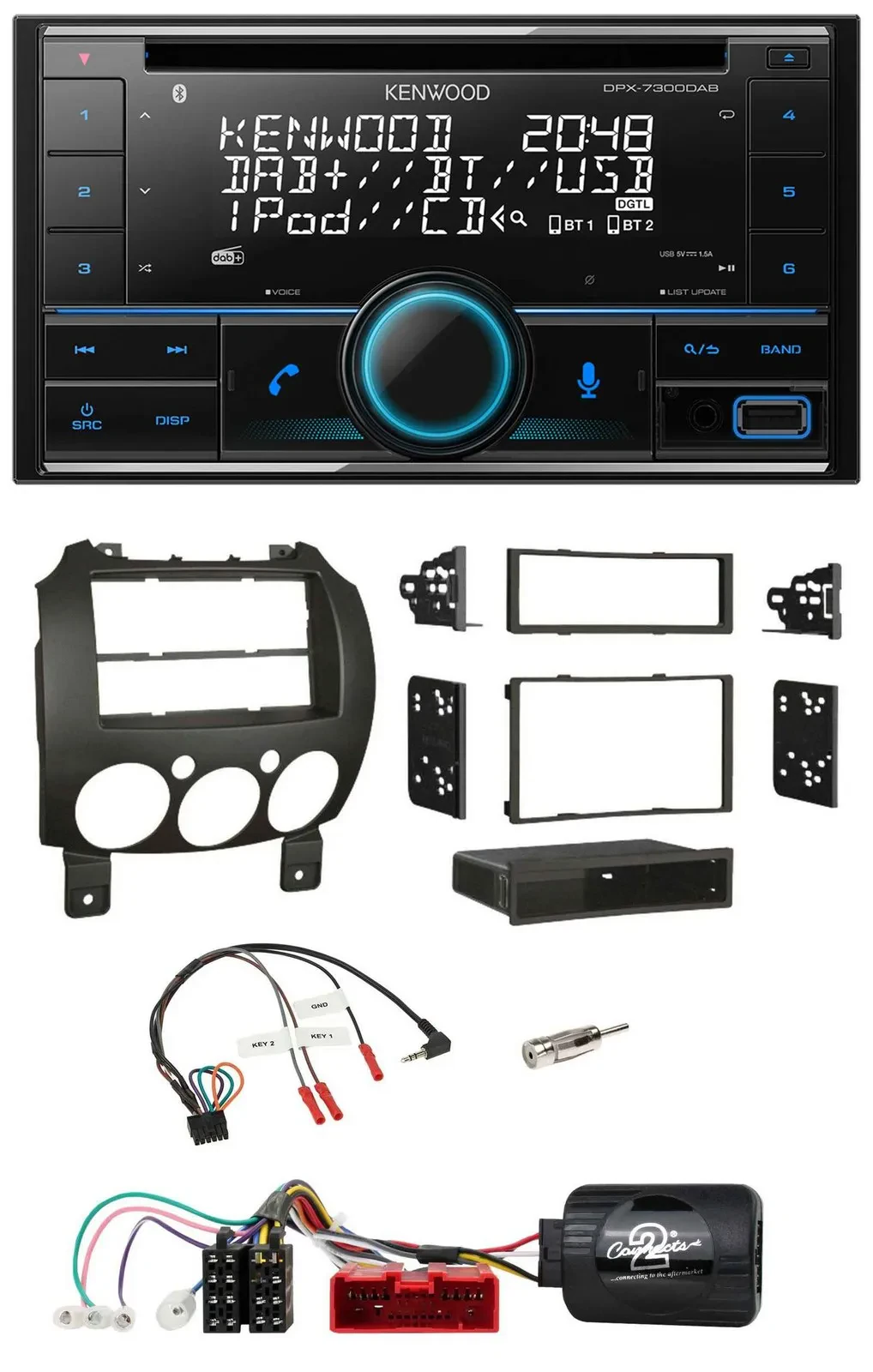 Kenwood CD 2DIN DAB USB Lenkrad Bluetooth Autoradio für Mazda 2 2007-2014