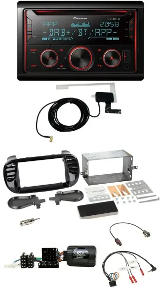 Pioneer 2DIN Lenkrad DAB USB CD Bluetooth Autoradio für Fiat 500 Fakra 08-15 sch