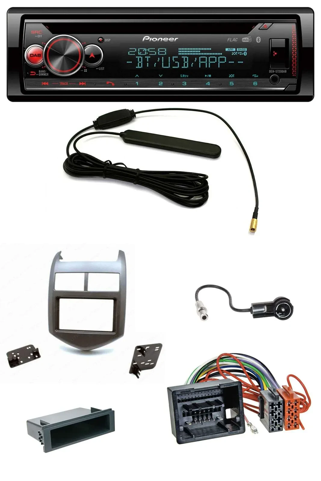 Автомагнитола для Chevrolet Aveo/Sonic (с 2011) Pioneer USB DAB MP3 Bluetooth CD темная