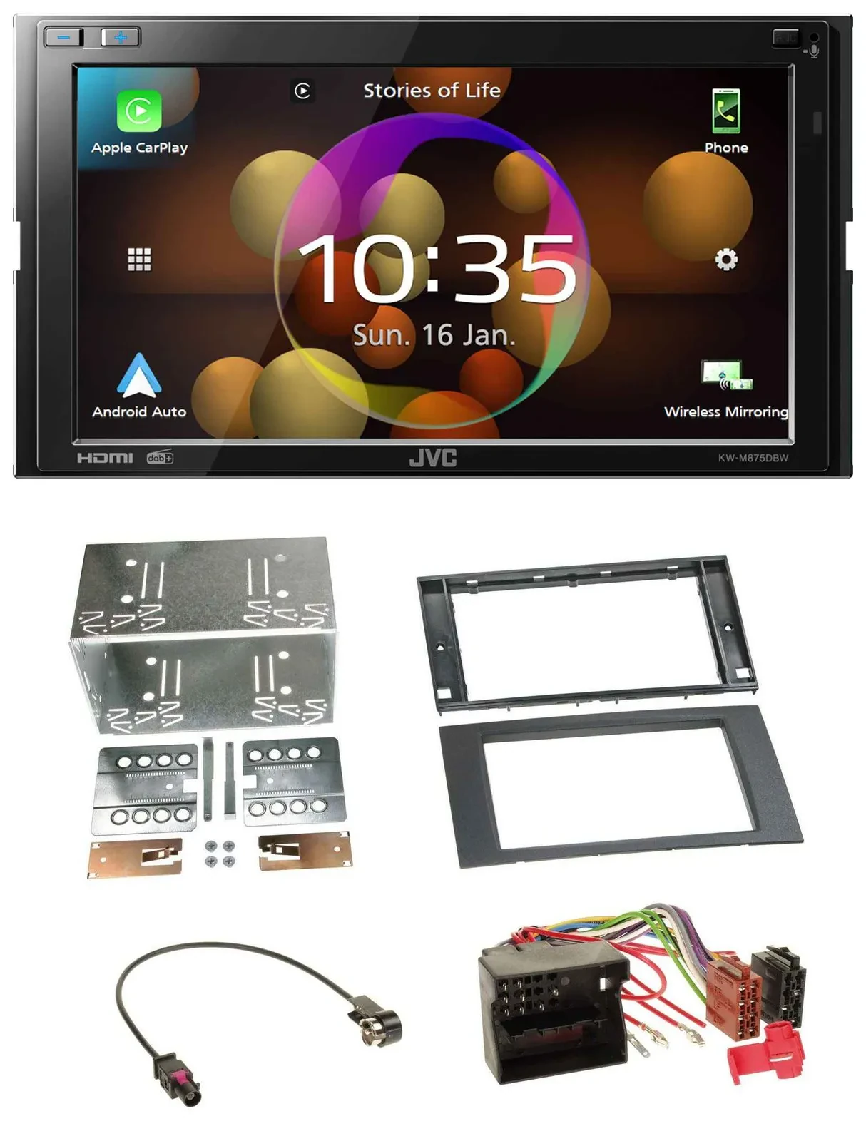 JVC DAB MP3 2DIN Bluetooth USB Autoradio für Ford Focus Fiesta 04-08 schwarz