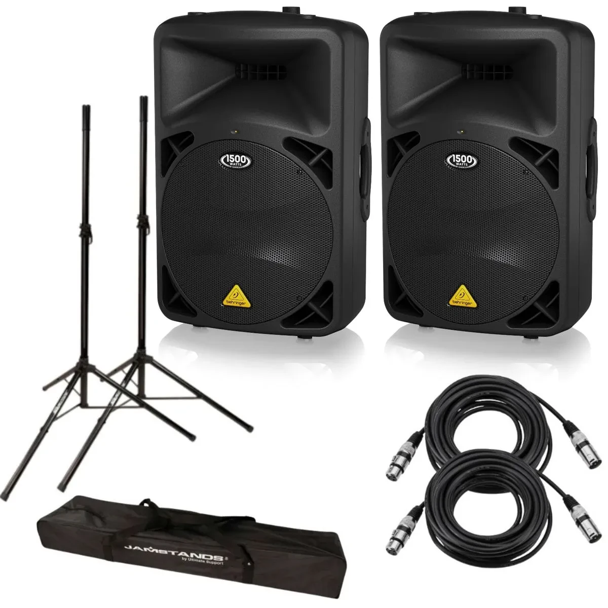 Behringer 2x B615D Active 1500-Watt 2-Way PA Speaker System W/2x Mic Cable/Stand