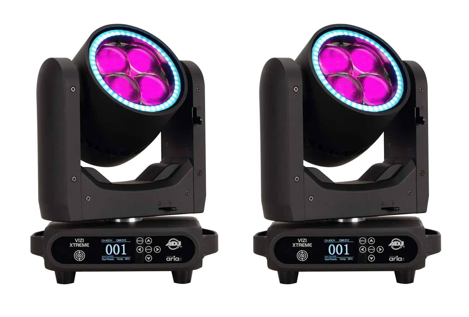 2 American DJ Viz Xtreme Beam RGBWL Eye Candy Effect Wash Moving Head Lights ADJ