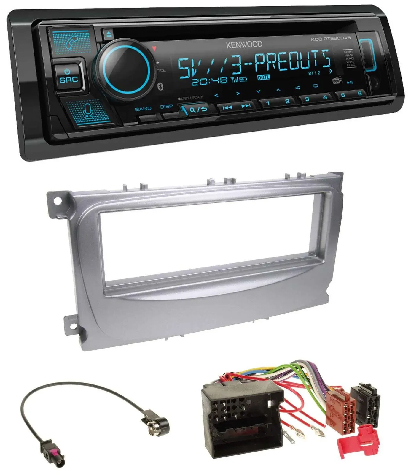 Автомагнитола Kenwood Bluetooth, USB, CD, MP3, DAB для Ford Galaxy/C-Max/Focus (с 2007)