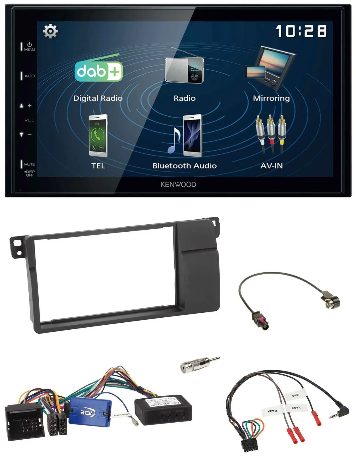 Kenwood 2DIN Bluetooth Lenkrad USB DAB Autoradio für BMW 3er E46 2002-2006 schwa