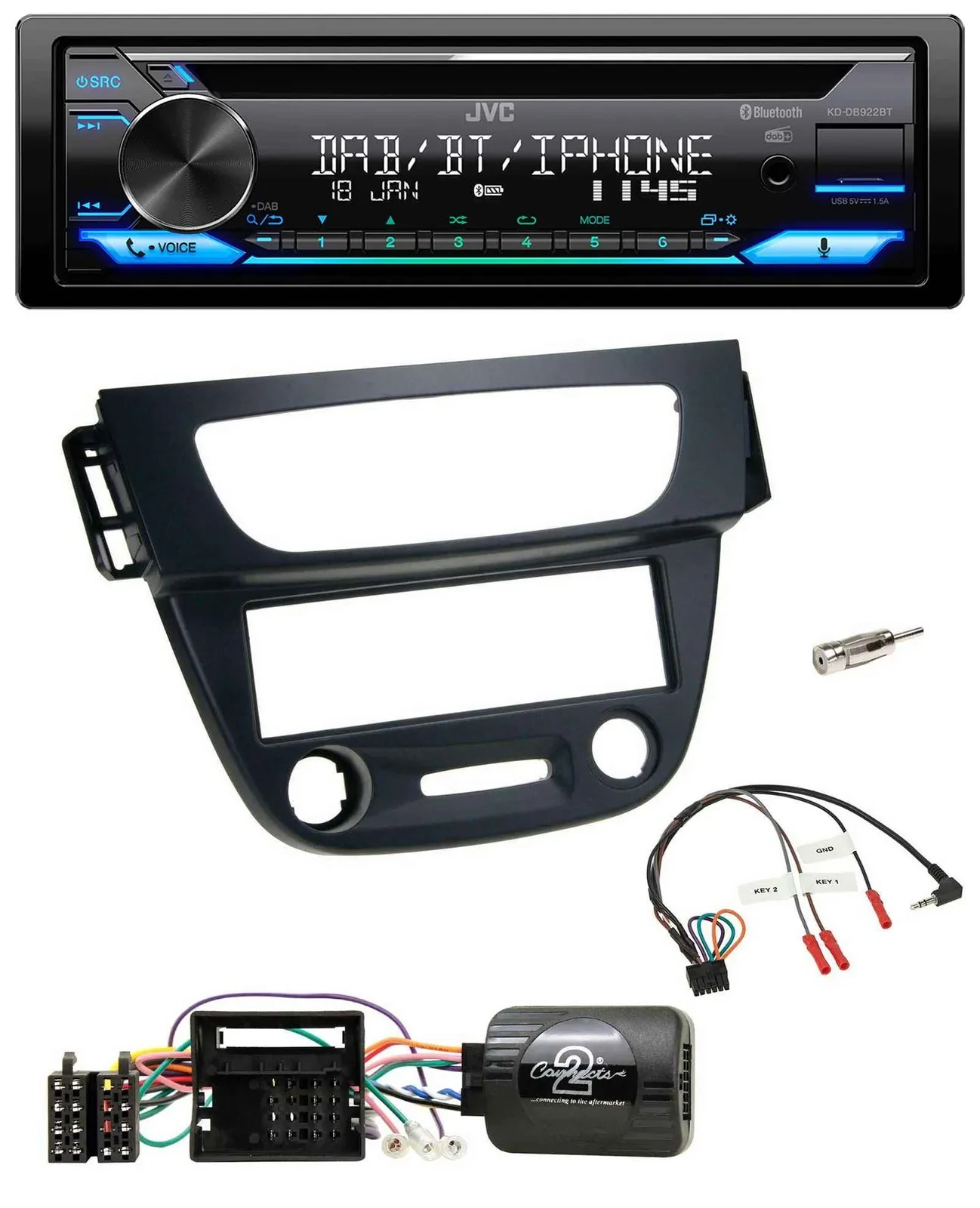 Автомагнитола JVC Bluetooth USB DAB CD для Renault Megane III (2009–2012) черная
