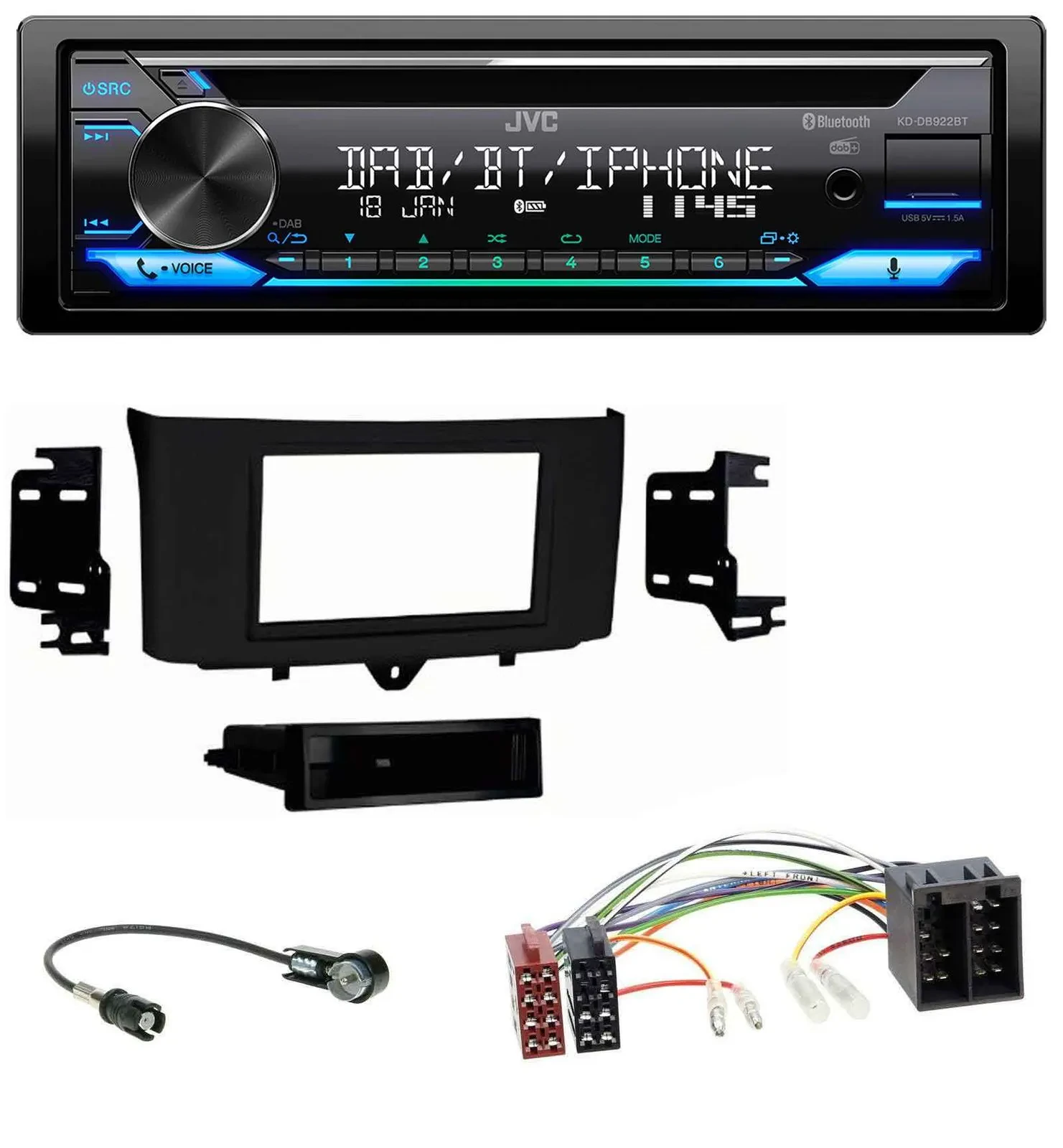 JVC Bluetooth MP3 USB DAB CD Autoradio für Smart ForTwo (2010-2015)