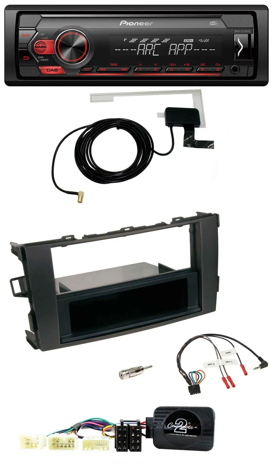 Автомагнитола Pioneer 1DIN USB DAB MP3 для Toyota Auris 2007–2011, чёрная