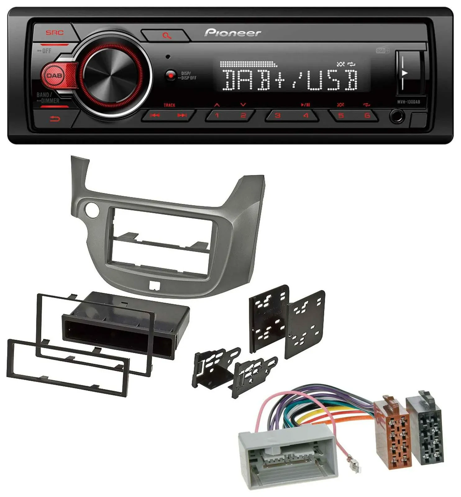 Автомагнитола для Honda Jazz Pioneer 1-DIN DAB USB AUX серебристая