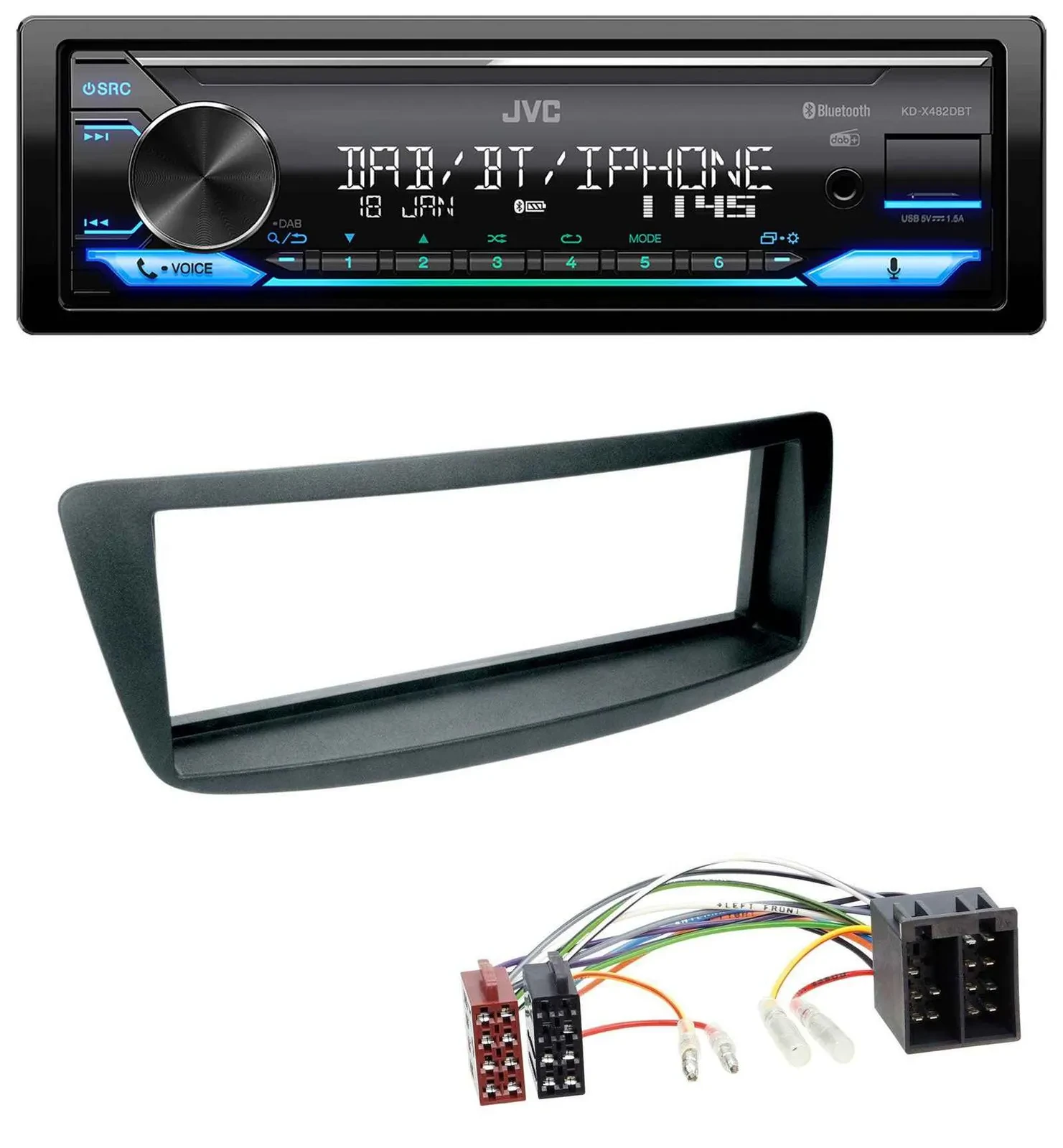 Автомагнитола JVC Bluetooth DAB USB MP3 для Citroen C1/Peugeot 107 (2005–2014)