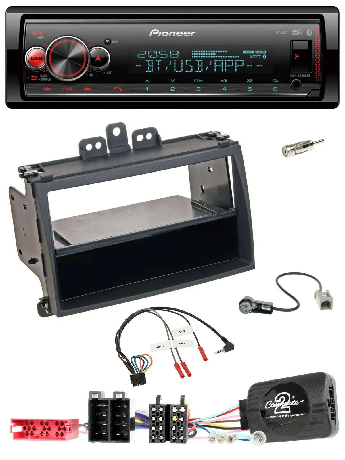 Автомагнитола Pioneer Bluetooth, USB, DAB, поддержка управления на руле для Hyundai i20 (2009–2011), чёрный, резиновое покрытие