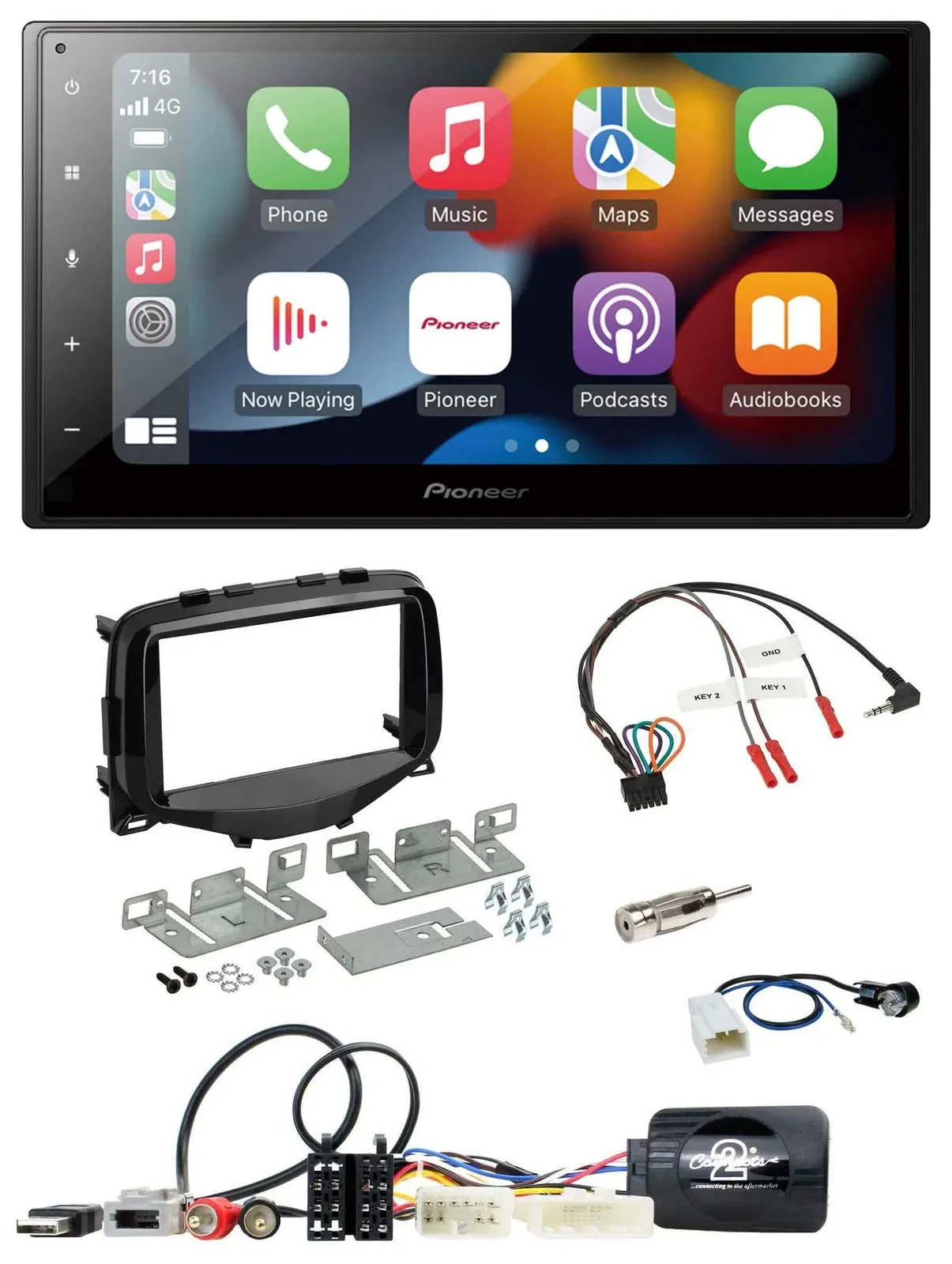 Автомагнитола Pioneer 2 DIN, DAB, Bluetooth, USB, для Toyota Aygo (2014–2021), поддержка управления с руля