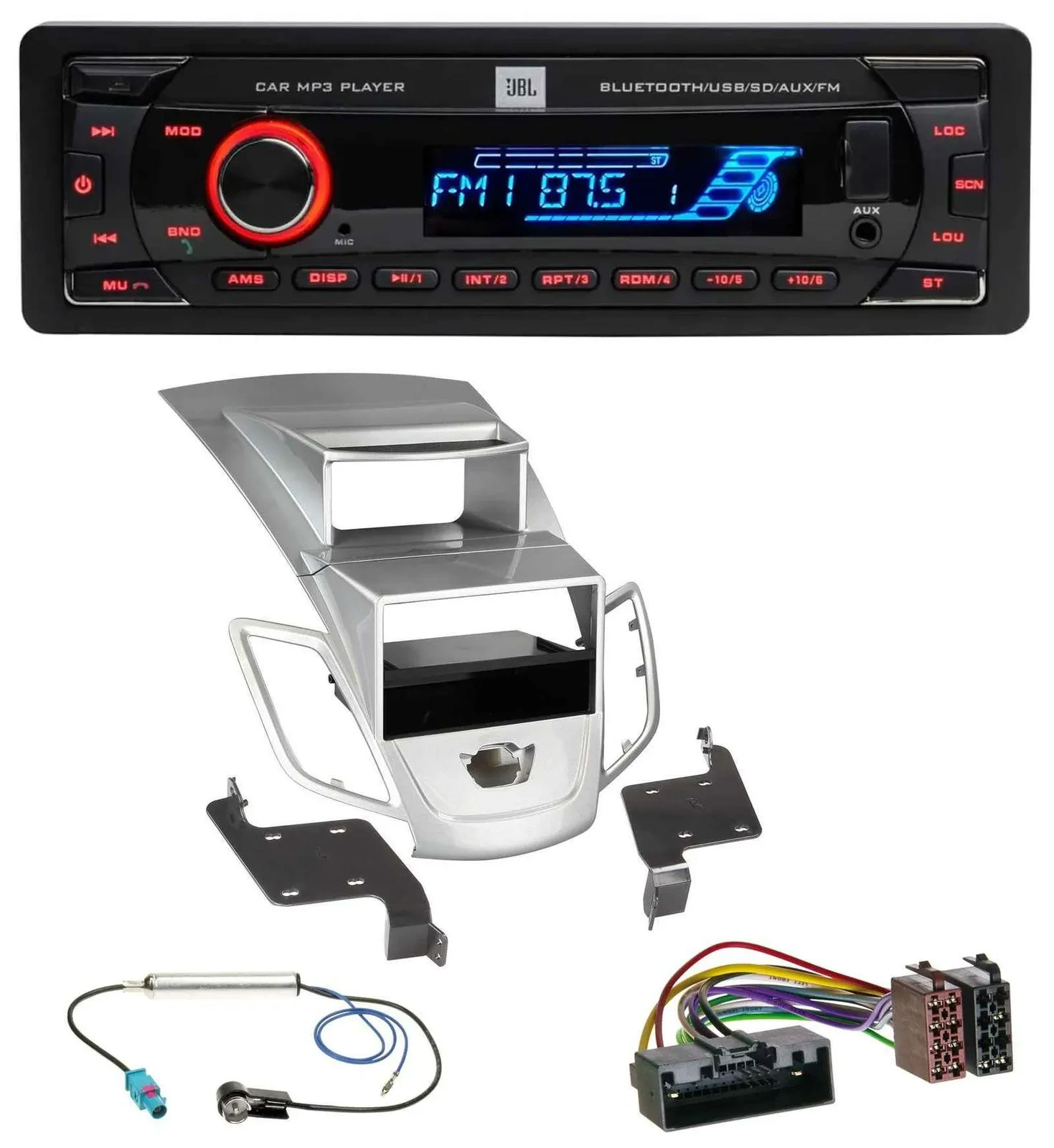 JBL AUX MP3 USB Bluetooth SD Autoradio für Ford Fiesta Display 10-17 silber