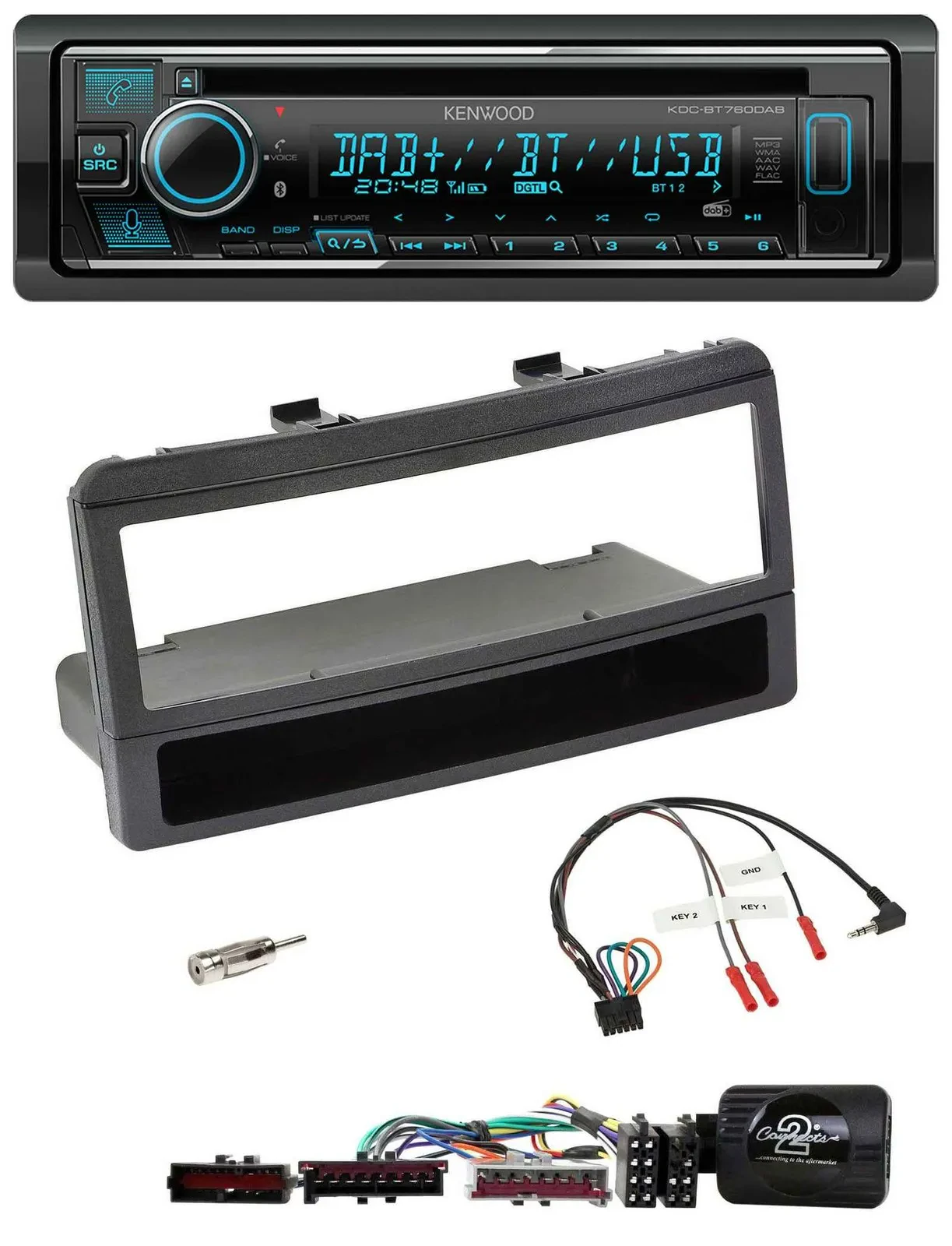 Kenwood Lenkrad Bluetooth DAB USB CD Autoradio für Ford Mondeo 00-02 schwarz Abl