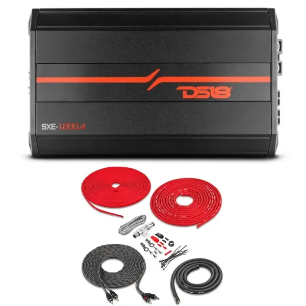 DS18 SXE-1200.4/BK Class AB SXE Series 4-channel Car Amplifier with Amp Kit