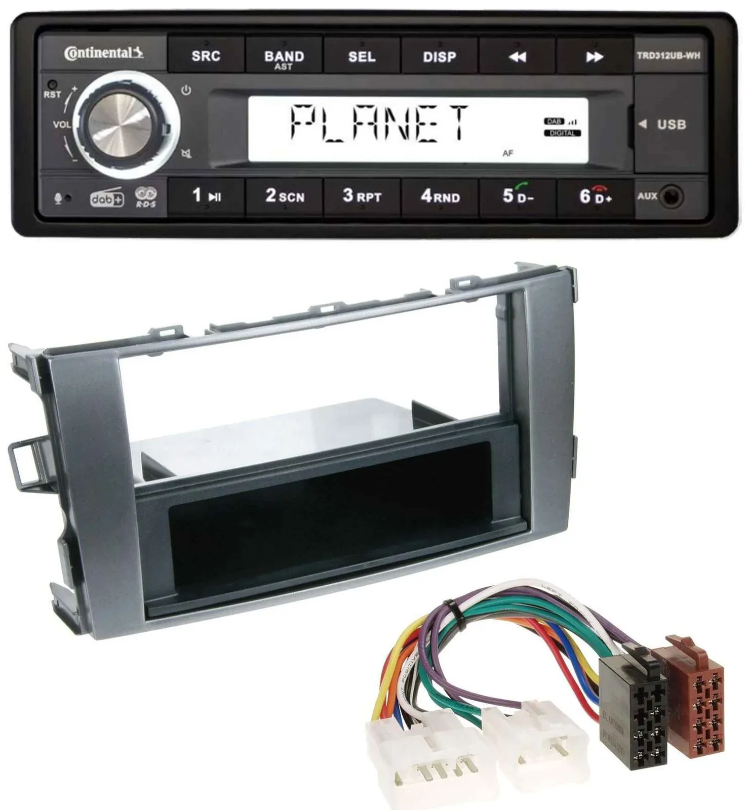 Автомагнитола Continental 1-DIN USB AUX DAB MP3 для Toyota Auris 2007–2012 антрацит-серый