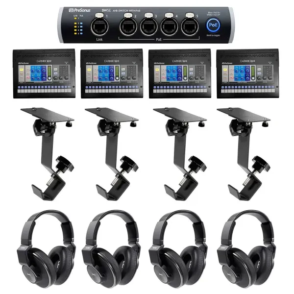 4) PRESONUS EarMix 16M 16x2 16-Ch. AVB In-Ear Monitor Mixers+K553 MK2 Headphones