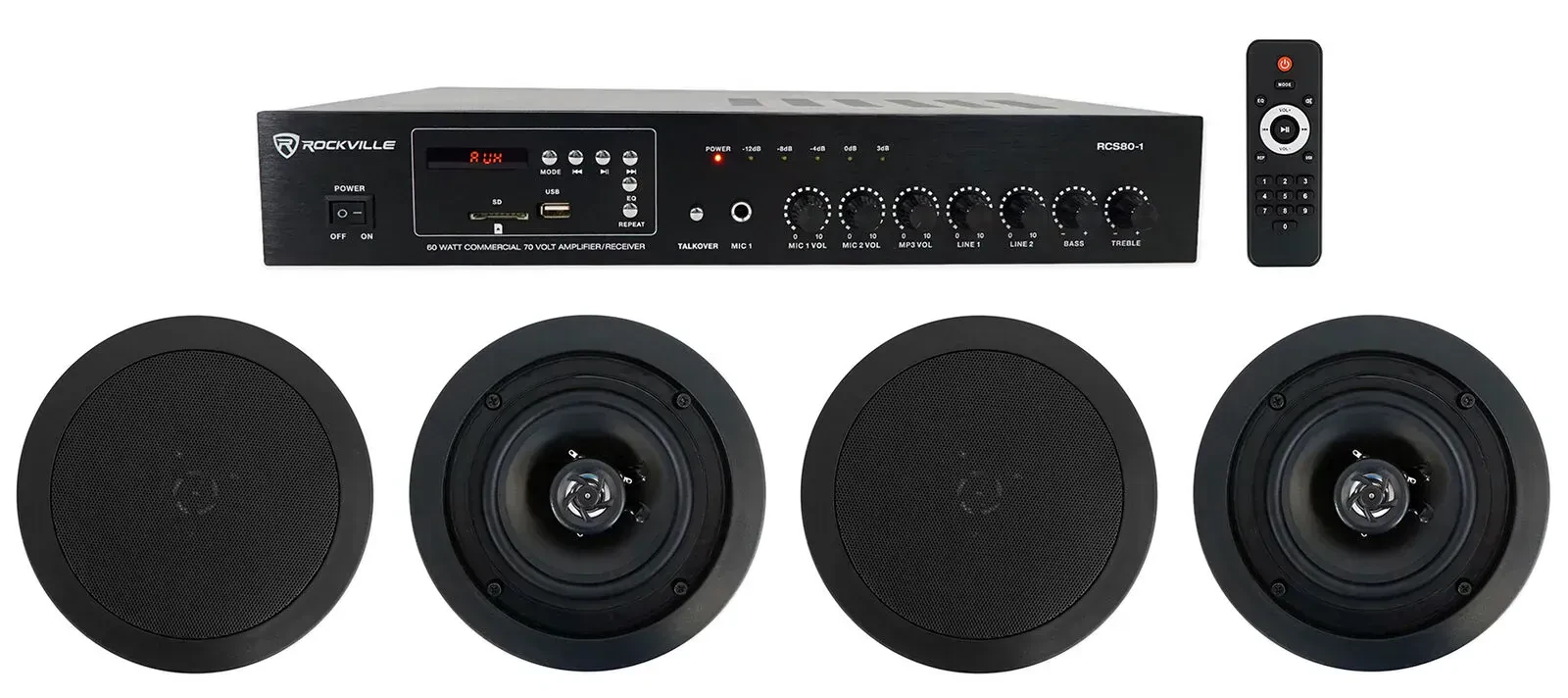 Потолочная акустика Rockville RCS80-1+(2) CC525T Black с усилителем (4 штуки)