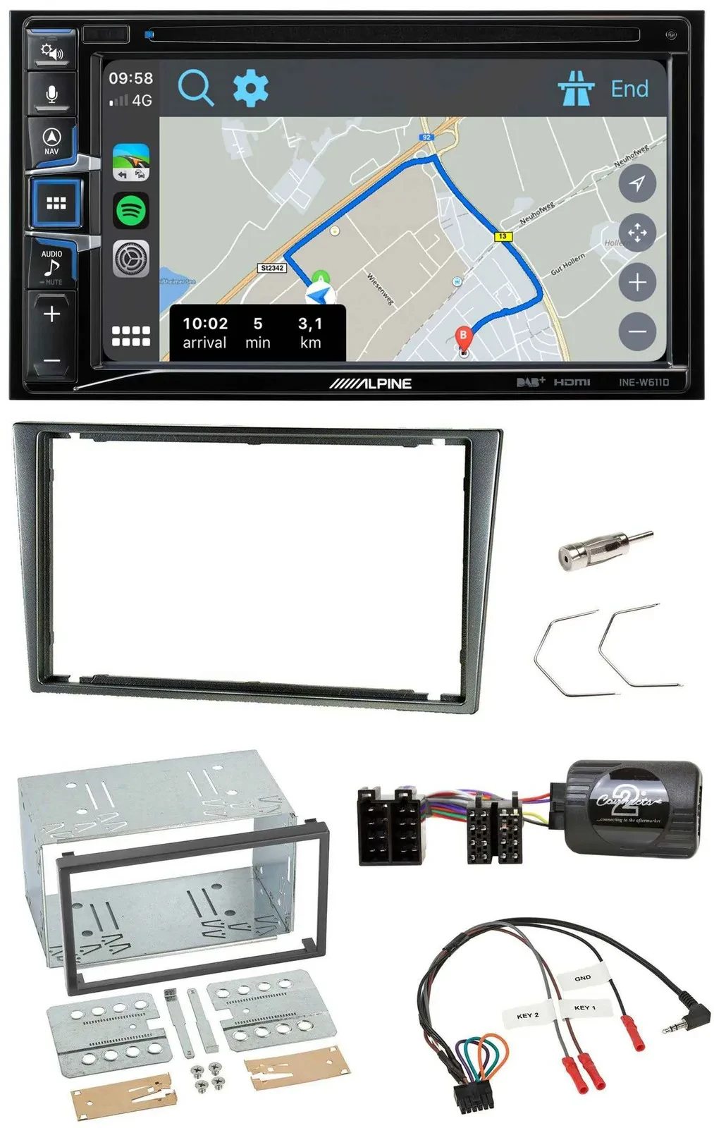 Alpine DAB TMC Bluetooth 2DIN USB Lenkrad Navigation für Opel Corsa C 2000-2004