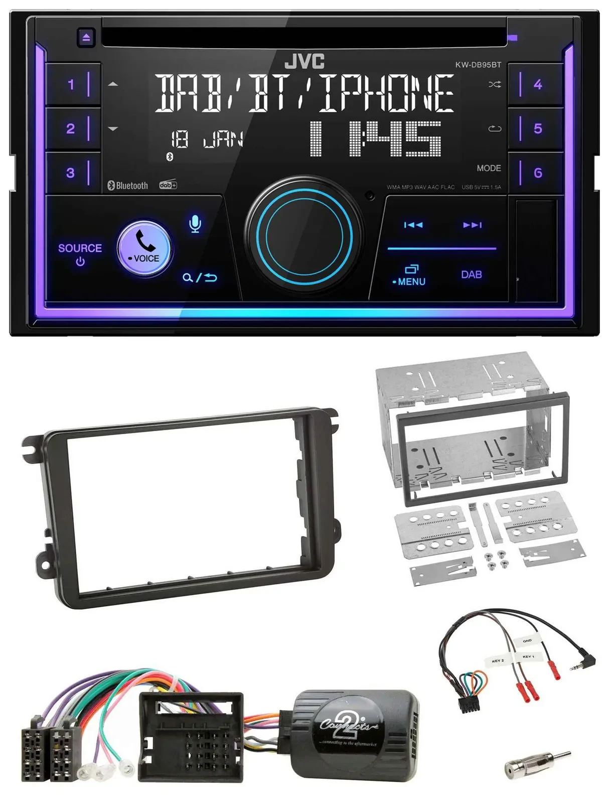 JVC Lenkrad USB 2DIN DAB Bluetooth CD Autoradio für Skoda Fabia 5J 2007-2014