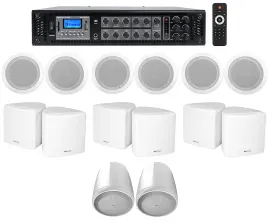 6-Zone Amp+6) 3.5" White Cube+2) JBL Pendant+Ceiling Speakers for Restaurant/Bar