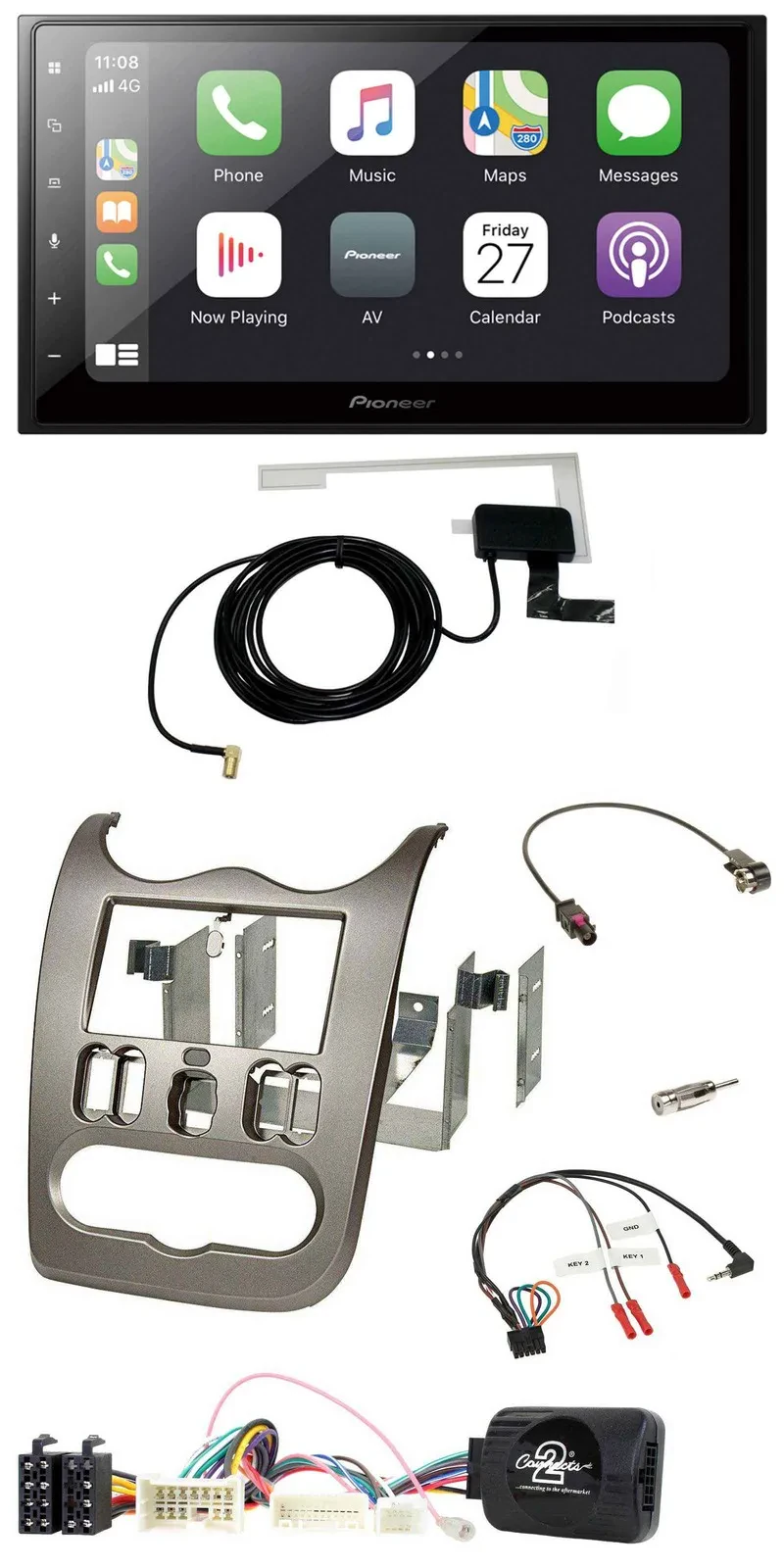 Автомагнитола для Dacia с 2012 года Pioneer 2-DIN Bluetooth DAB USB темно-серый