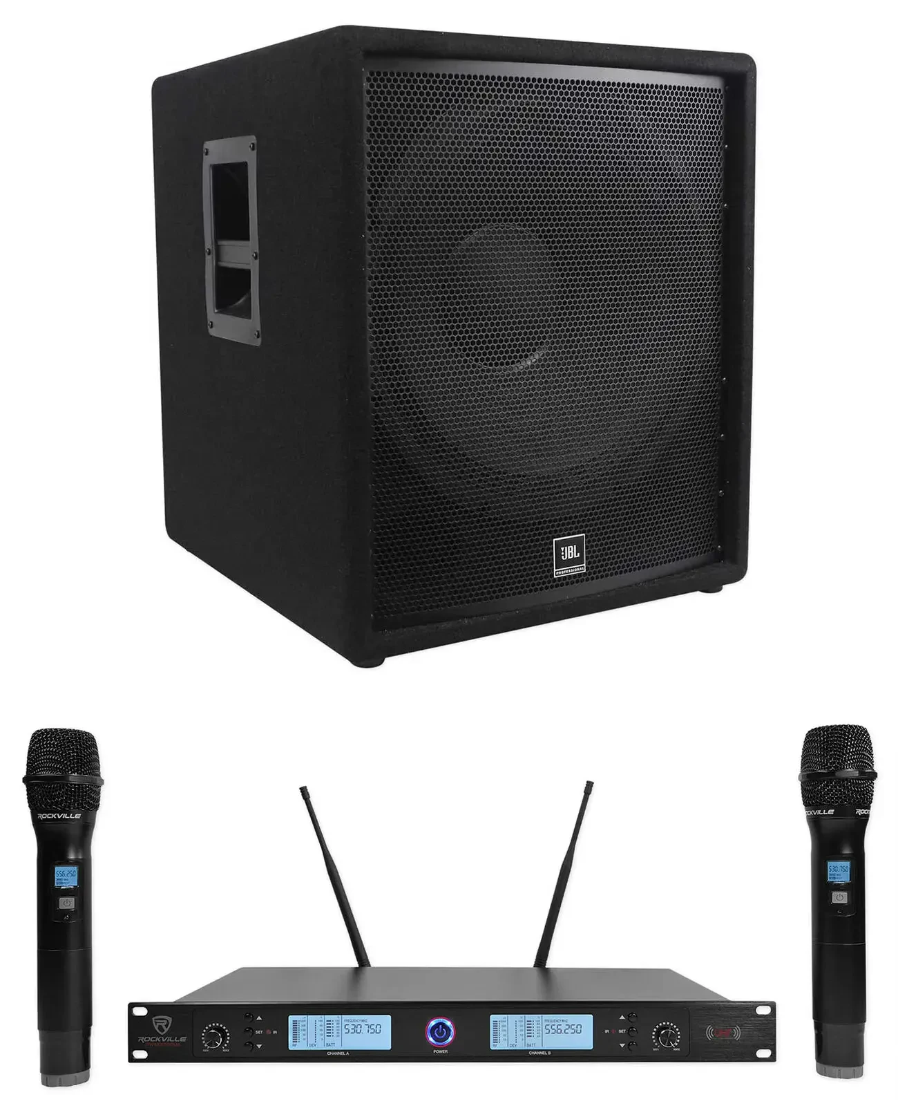 JBL Pro JRX218S 1400w 18" Passive Subwoofer DJ Sub+Dual UHF Wireless Microphones