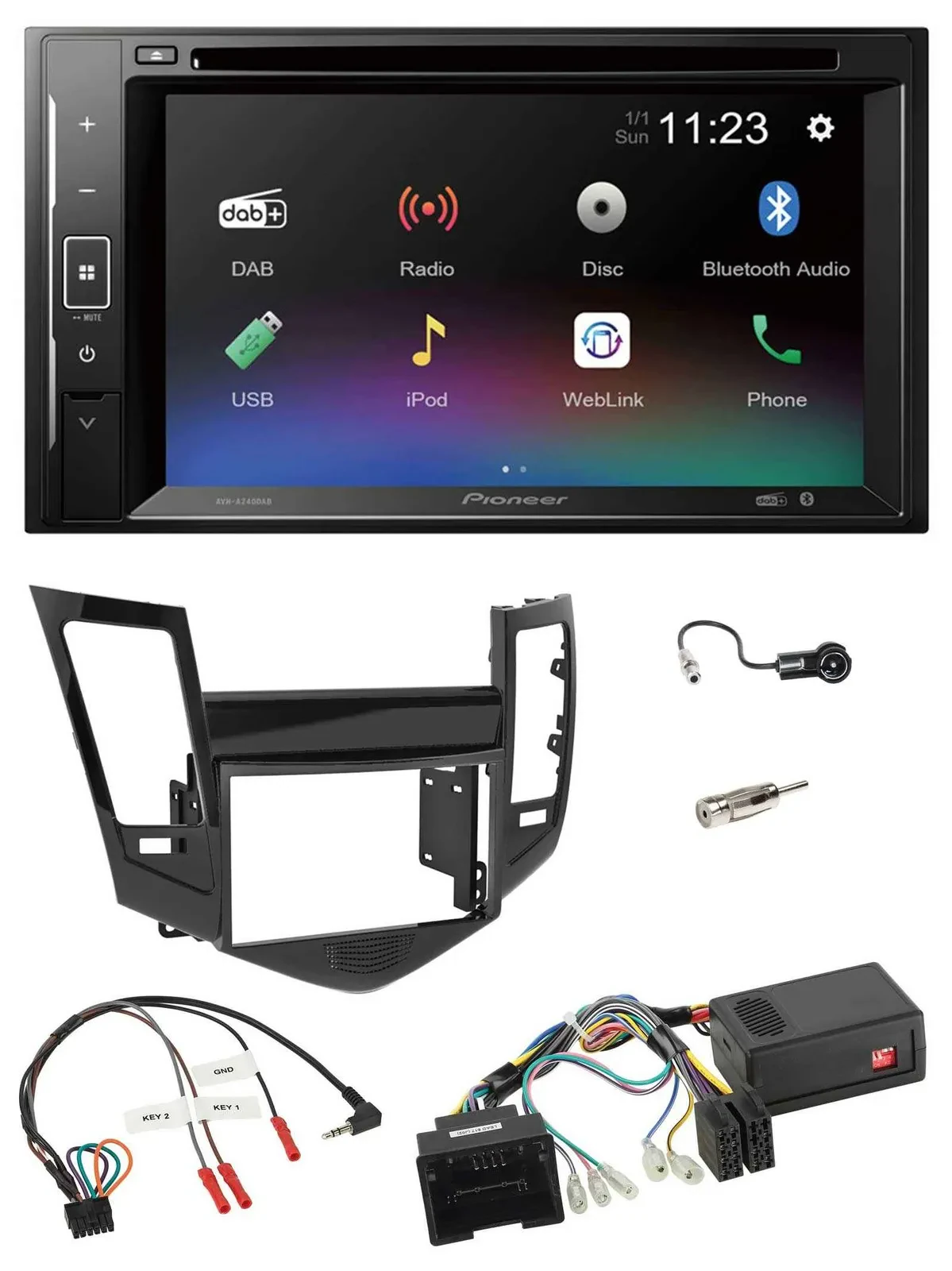 Pioneer Bluetooth Lenkrad USB 2DIN DAB DVD Autoradio für Chevrolet Cruze 05/2009