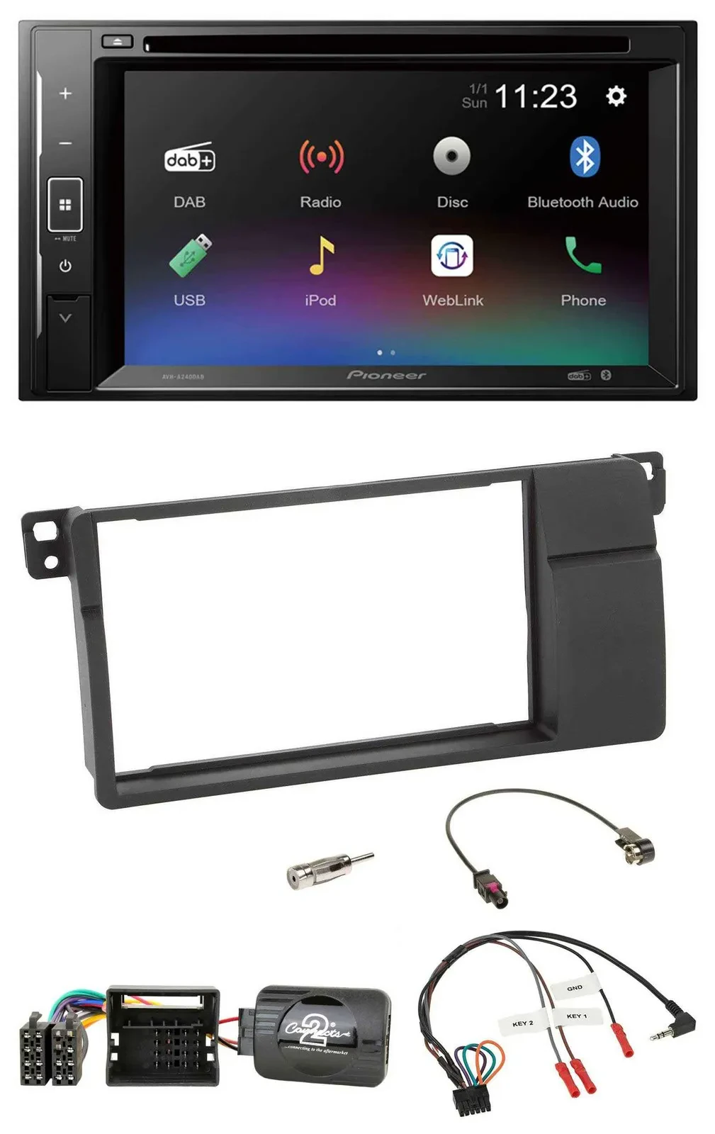 Pioneer Bluetooth Lenkrad USB 2DIN DAB DVD Autoradio für BMW 3er E46 00-06 Quadl