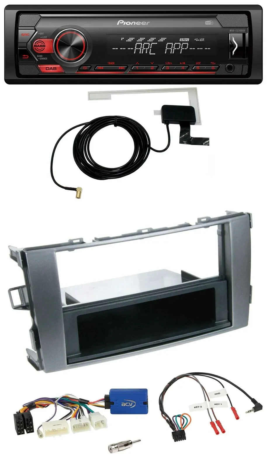 Автомагнитола Pioneer 1-DIN USB DAB MP3 для Toyota Auris 2011–2012, антрацит
