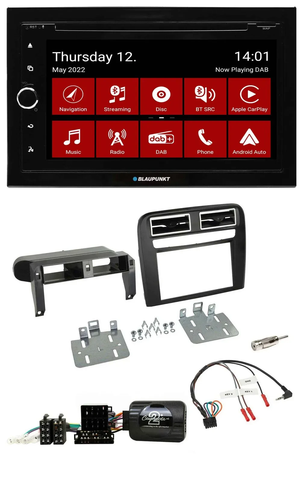 Blaupunkt 2DIN Lenkrad Bluetooth USB TMC DAB Navigation für Fiat Grande Punto 06