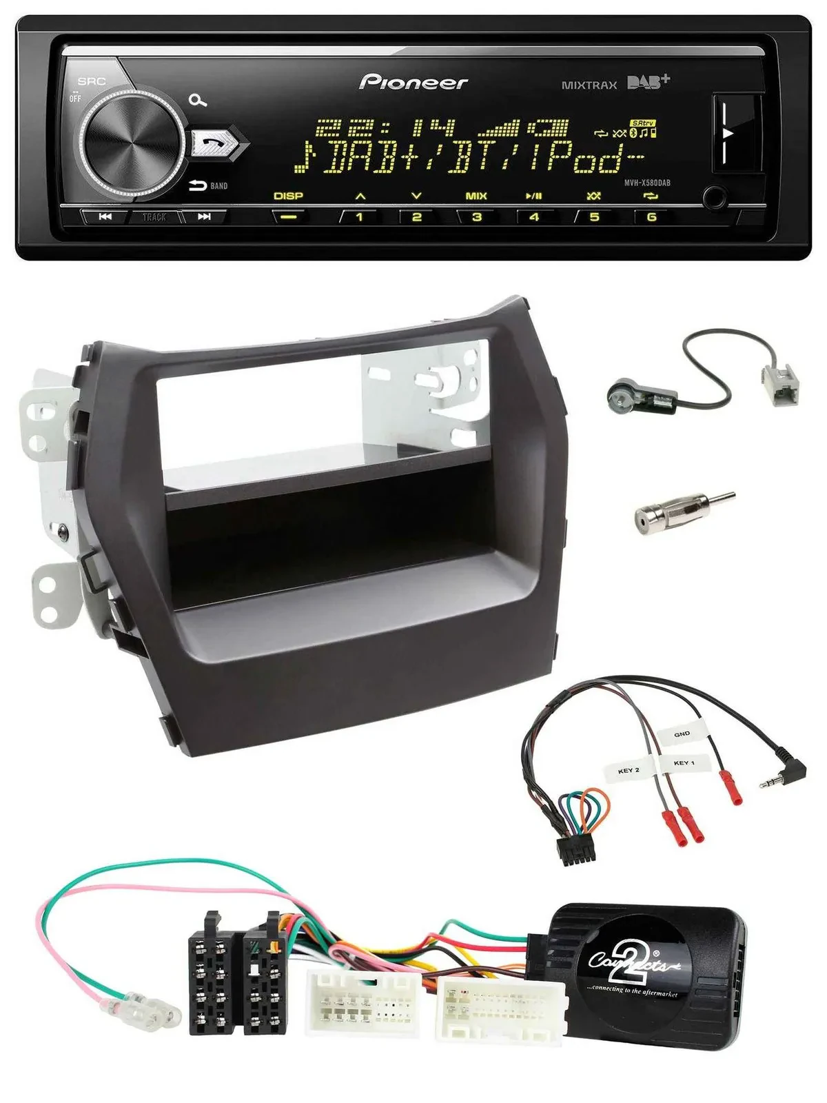 Автомагнитола Pioneer Bluetooth, USB, DAB, поддержка кнопок на руле для Hyundai Santa Fe (с 2012), черная