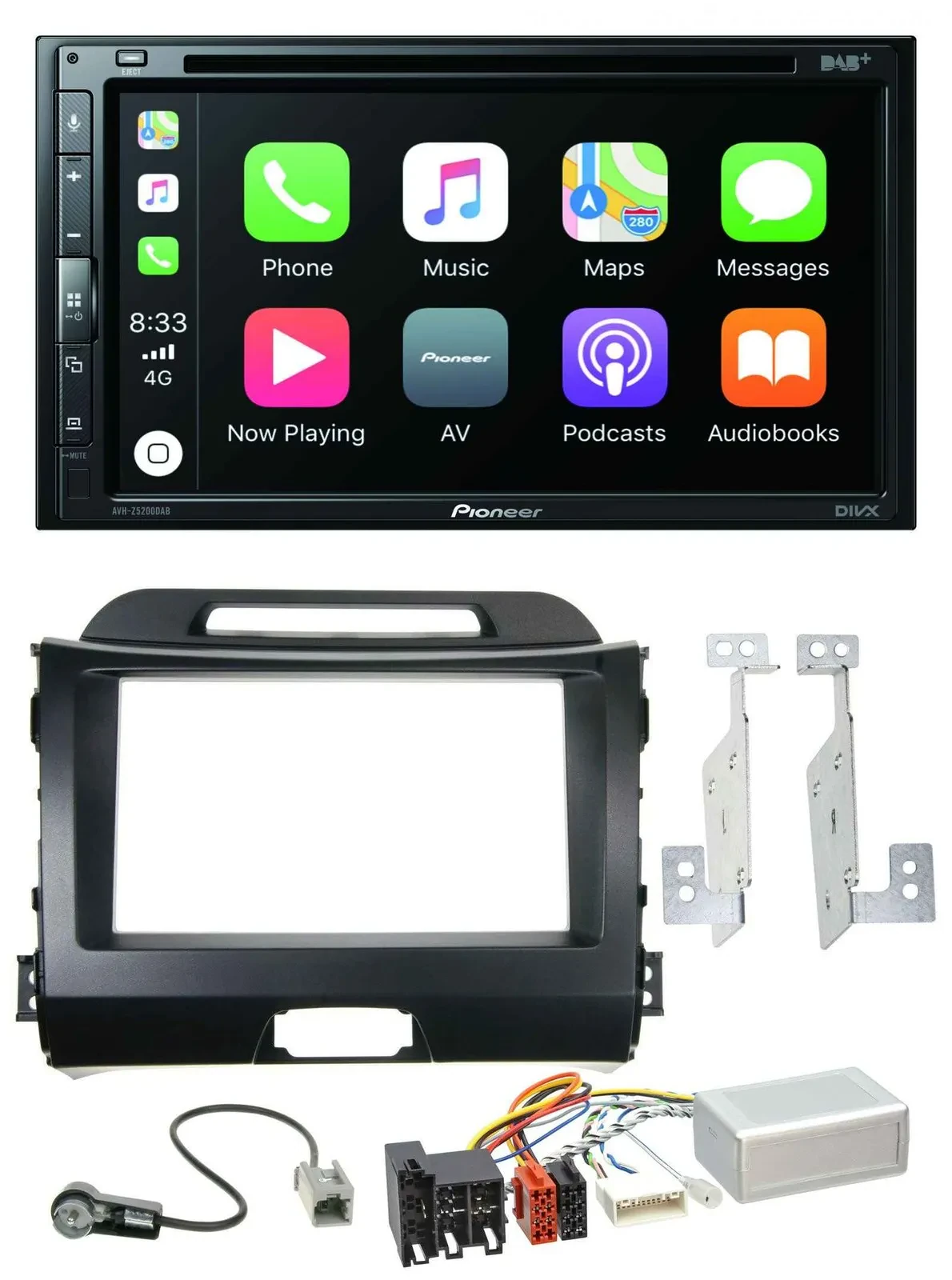 Pioneer DVD 2DIN Lenkrad DAB Bluetooth USB Autoradio für Kia Sportage 3 10-15 Na
