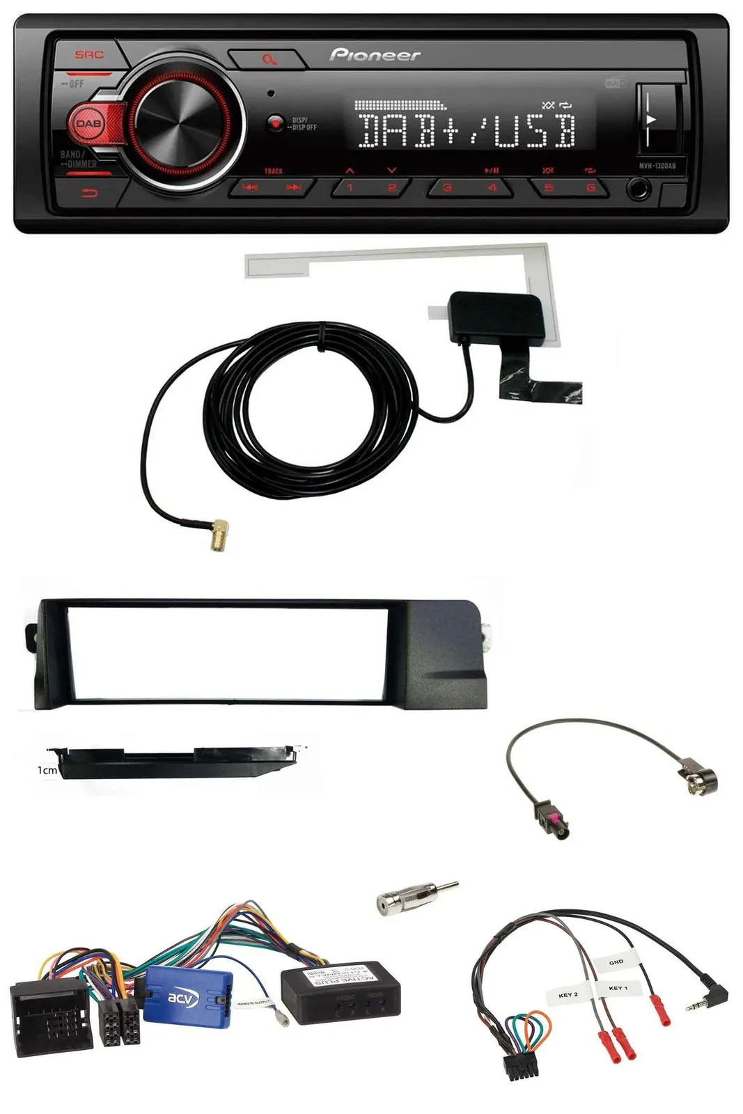 Автомагнитола Pioneer 1-DIN MP3 DAB USB для BMW 3 Series E46 (2001–2007), черный, поддержка управления на руле