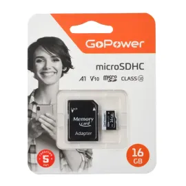 00-00025674 Карта памяти microSD 16GB Class10 60 МБ/сек V10 с адаптером, GoPower