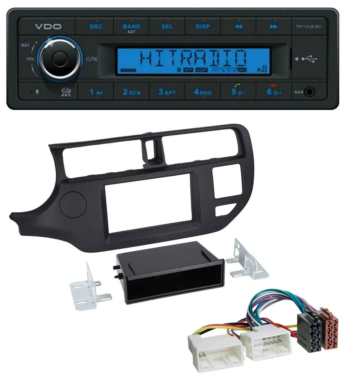 Автомагнитола для Kia Rio (UB, 2011–2014) VDO Bluetooth, USB, AUX, MP3, черный