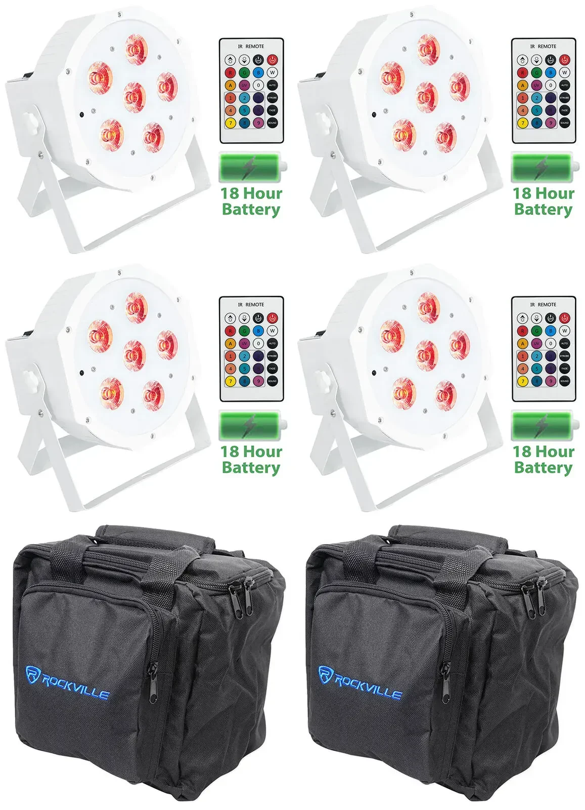 Светодиодный прибор Rockville BATTERY PAR 61 White с чехлом (4 штуки)