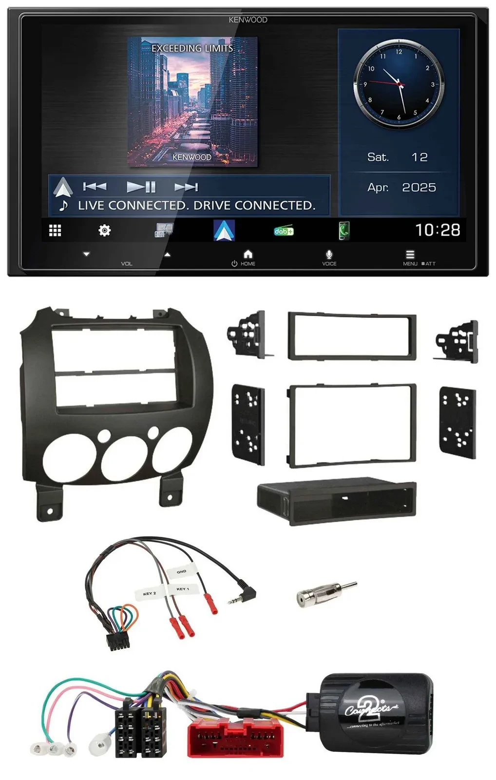 Kenwood Bluetooth 2DIN USB DAB Lenkrad Autoradio für Mazda 2 2007-2014
