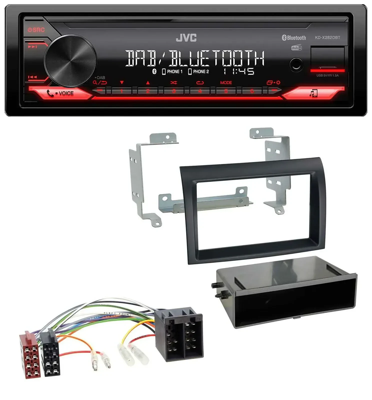 Автомагнитола JVC Bluetooth USB DAB MP3 для Citroen Jumper / Fiat Ducato 2006–2011 черная