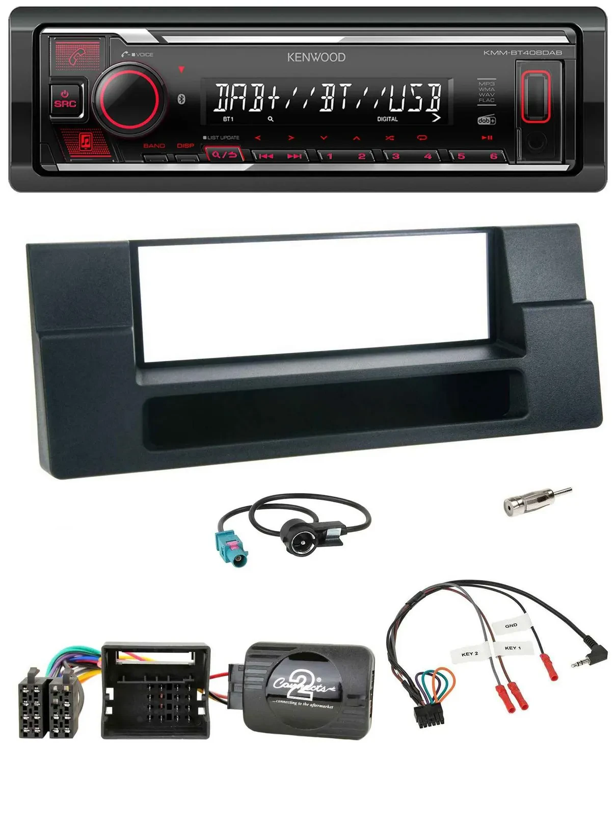 Kenwood Lenkrad Bluetooth USB DAB Autoradio für BMW 5er E39 X5 Quadlock Ablage