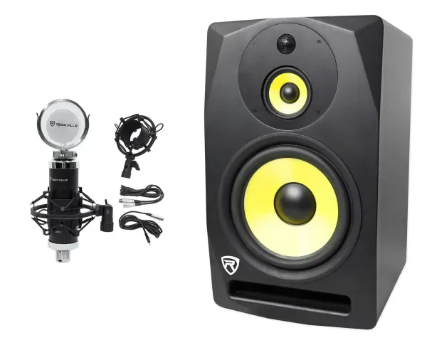 Rockville DPM10B 10" 400w Powered Active 3-Way Studio Monitor Speaker+Mic+Mount