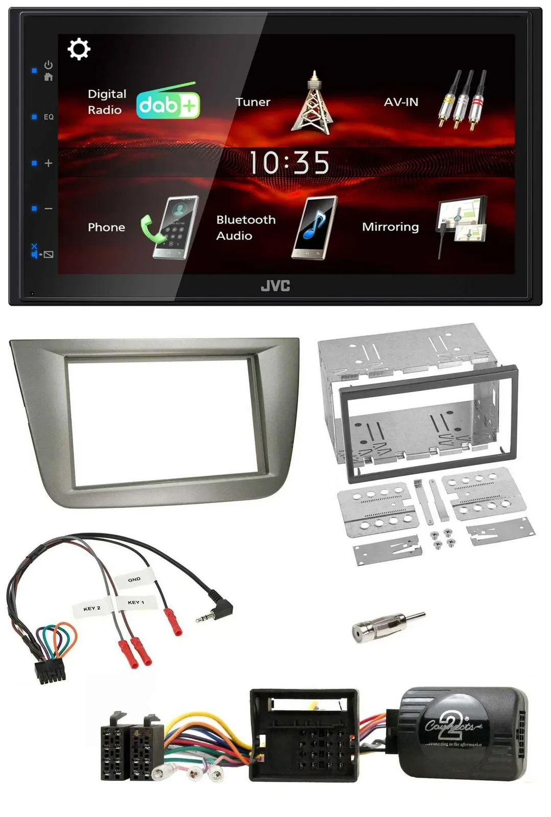 JVC USB Bluetooth Lenkrad DAB 2DIN Autoradio für Seat Toledo Altea silber