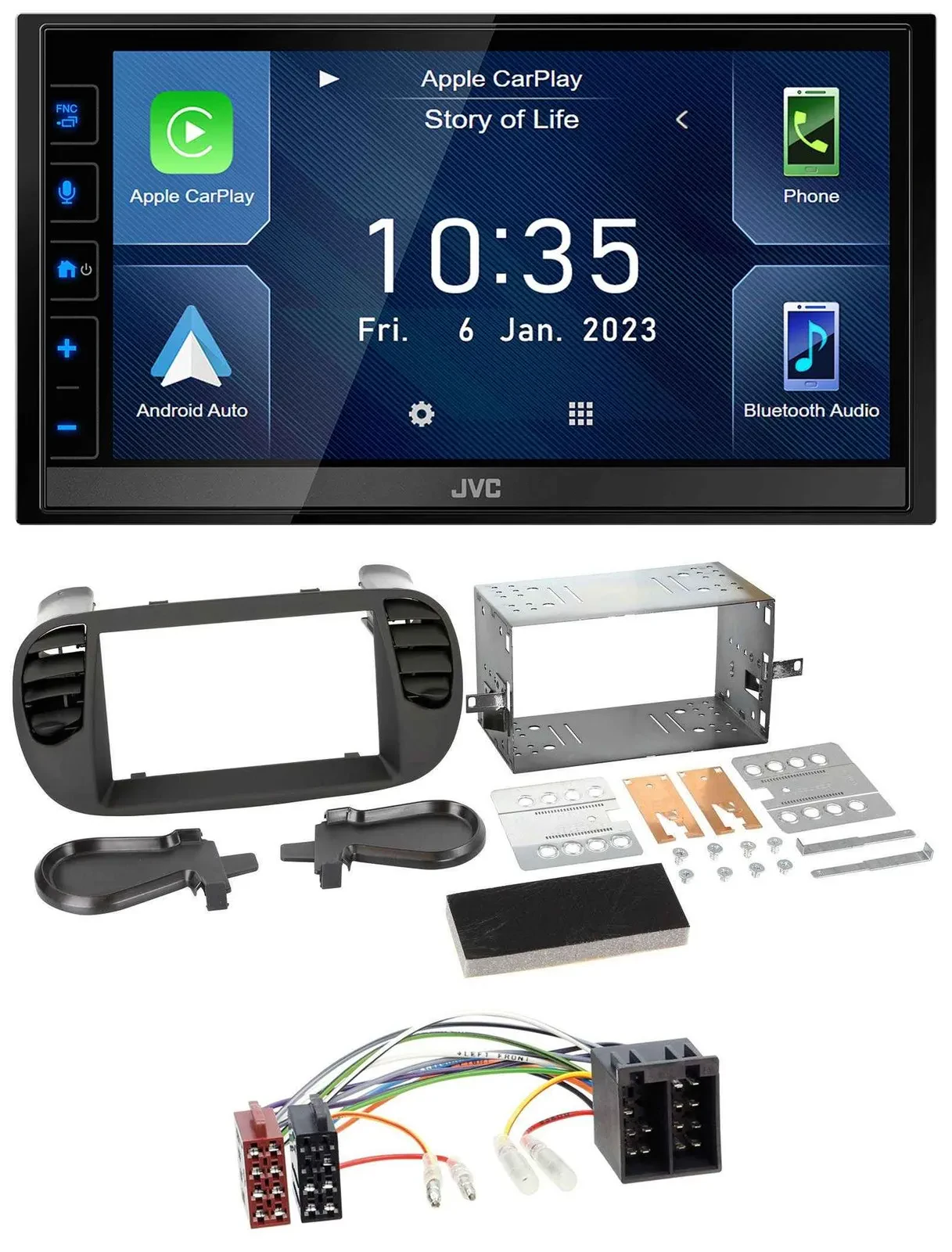 JVC DAB Bluetooth MP3 USB 2DIN Autoradio für Fiat 500 bis 2012 schwarz soft touc