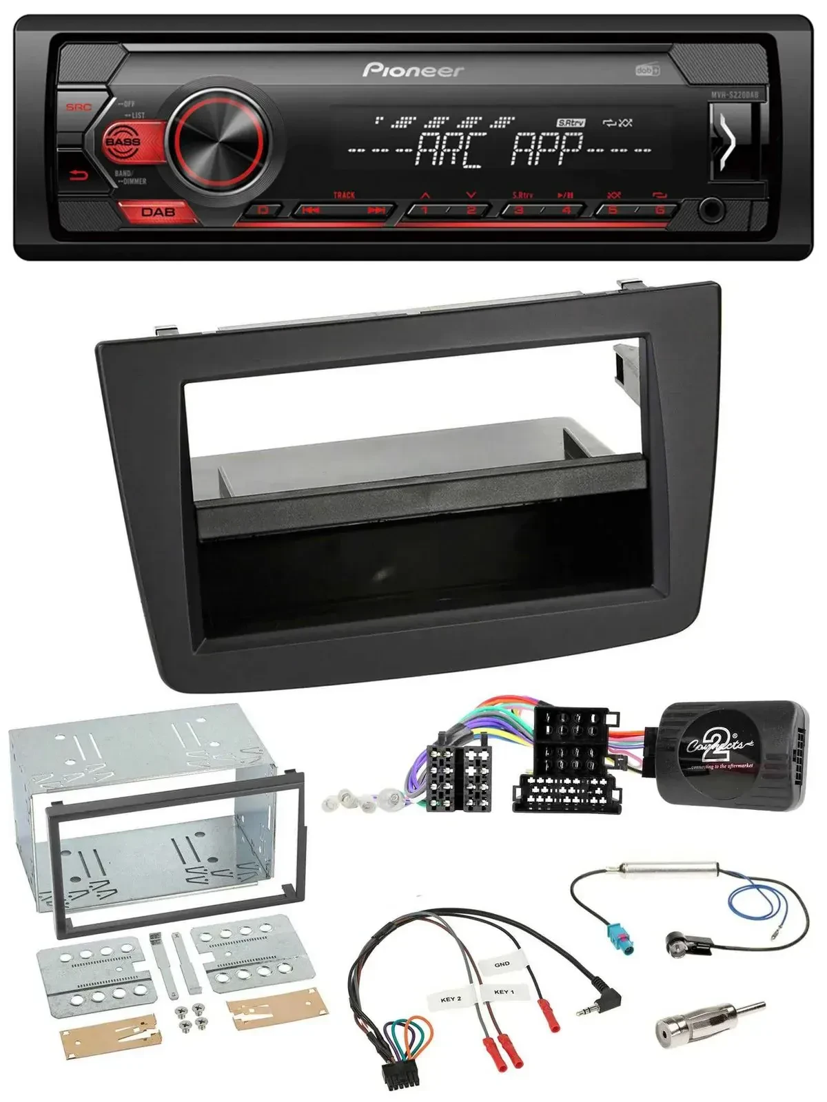 Автомагнитола для Alfa Romeo MiTo 2008–2014 Pioneer DAB, 1-DIN, USB, поддержка управления на руле, черный